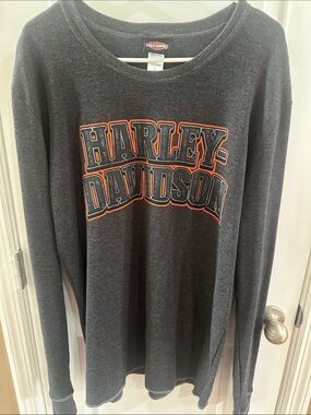 Harley-Davidson Charcoal Long Sleeve Tee with Orange-Outlined Black Logo